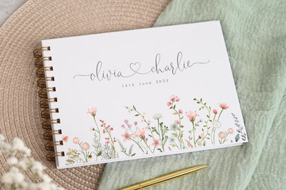 Personalised Wedding Guest Book, High Quality Hand-printed Book, Floral flowers wildflowers Modern Wedding Design, Wedding Photo Album