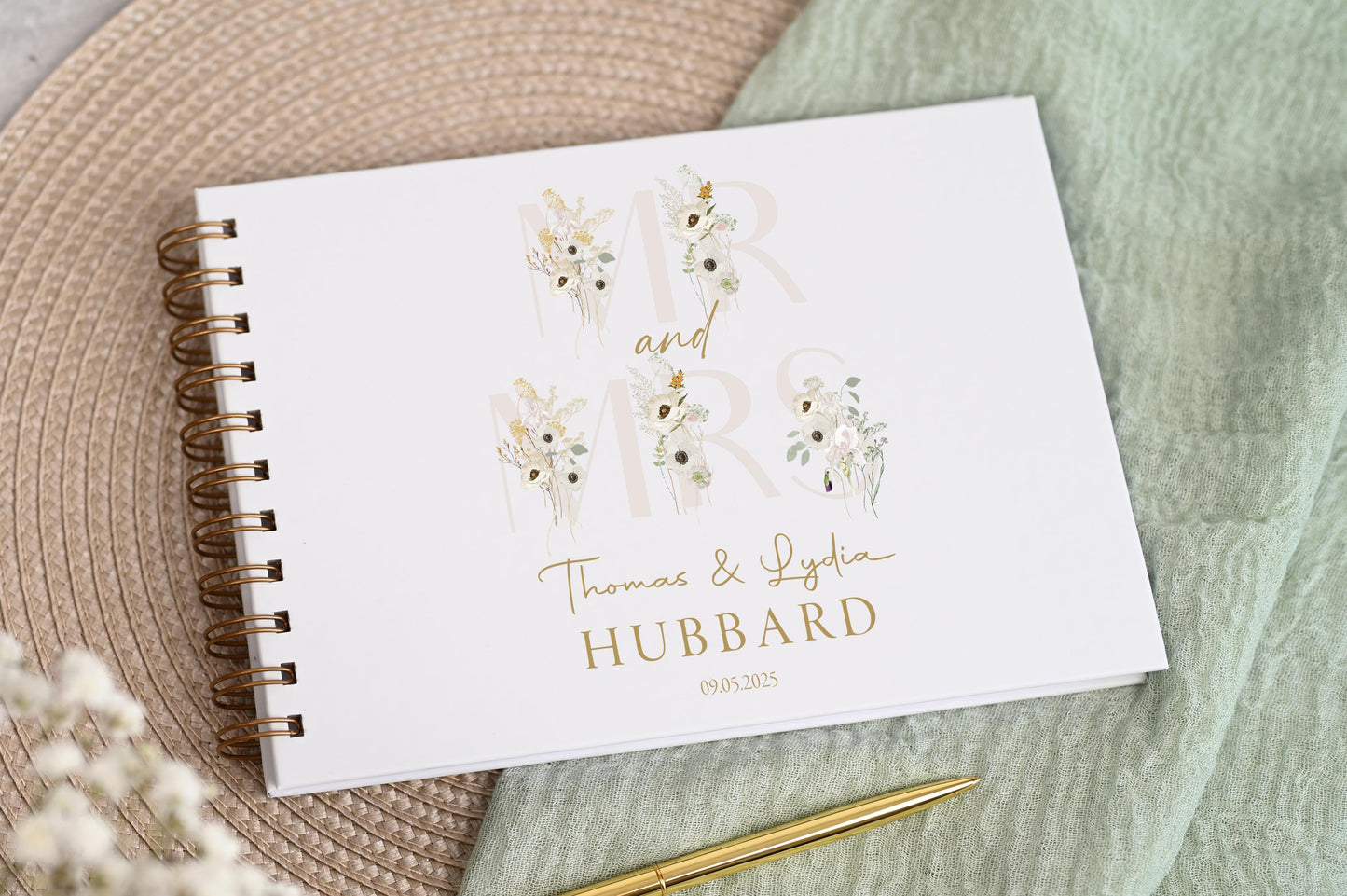 Personalised Wedding Guest Book, High Quality Hand-printed Book, Mr & Mrs Modern Wedding Design, Wedding Photo Album