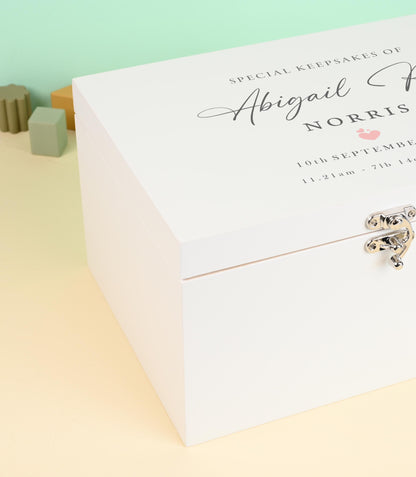 Luxury White Baby Keepsake Box Green - Personalised Green Initial Woodland Animals White Wooden Keepsake Box - new-born keepsake box