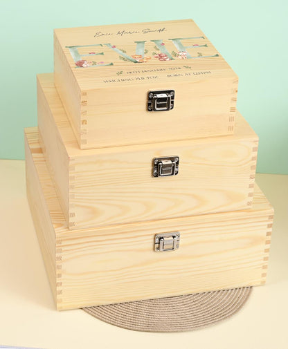 Luxury Baby Keepsake Box Green - Personalised Green Initial Woodland Animals White Wooden Keepsake Box - newborn keepsake box Bluebellinda 1