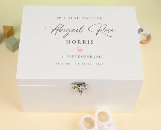 Luxury White Baby Keepsake Box Green - Personalised Green Initial Woodland Animals White Wooden Keepsake Box - new-born keepsake box