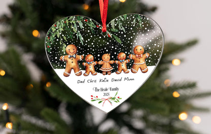 Personalised Gingerbread Family Acrylic Bauble Christmas Tree Ornament Decoration Heart