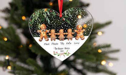 Personalised Gingerbread Family Acrylic Bauble Christmas Tree Ornament Decoration Heart