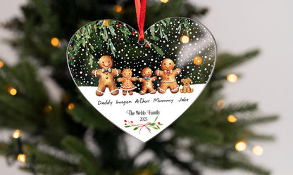 Personalised Gingerbread Family Acrylic Bauble Christmas Tree Ornament Decoration Heart