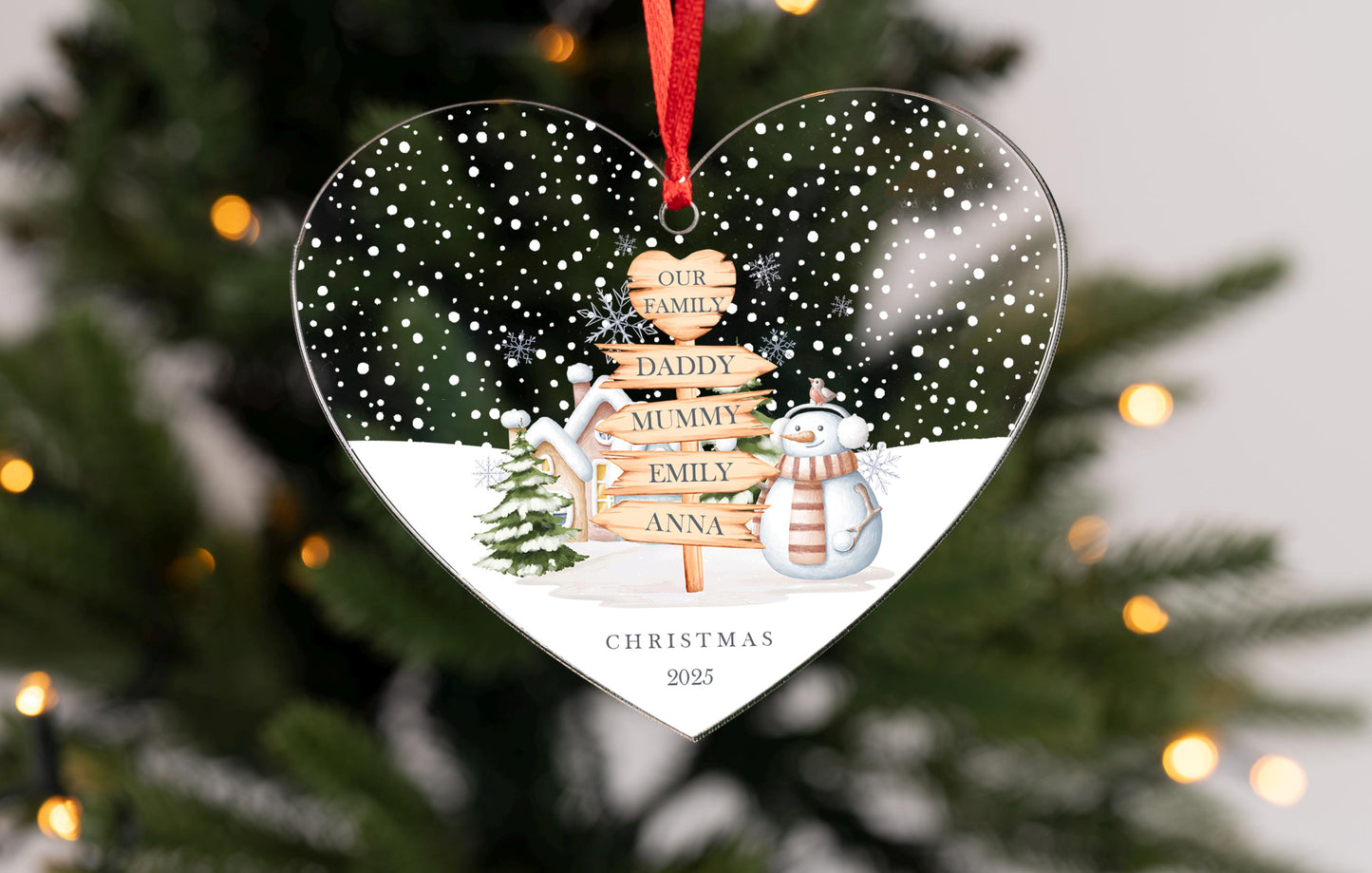 Personalised Family of Four Christmas Acrylic Heart Decoration