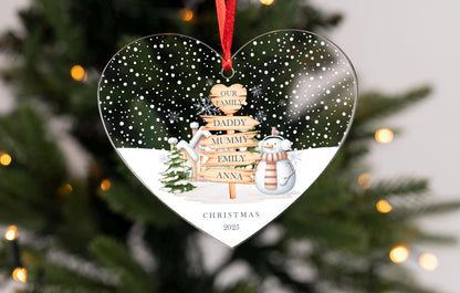 Personalised Family of Four Christmas Acrylic Heart Decoration