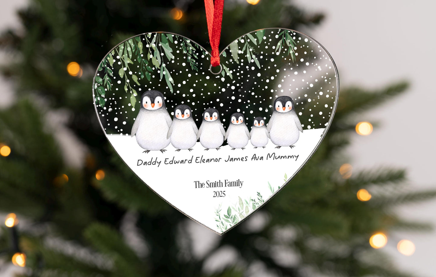 Personalised Penguin Family Acrylic Bauble Christmas Tree Ornament Decoration