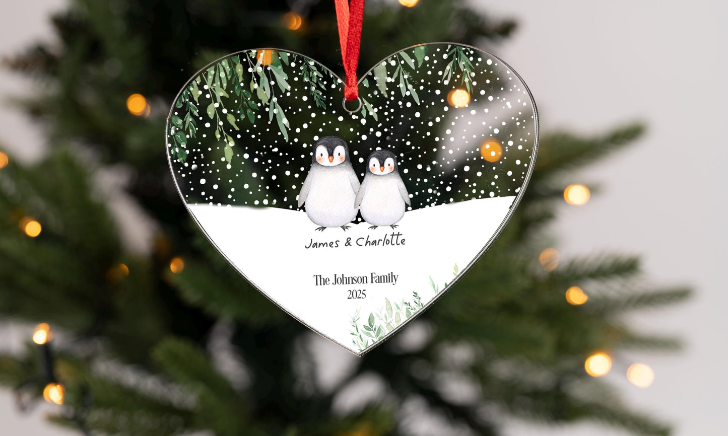 Personalised Penguin Family Acrylic Bauble Christmas Tree Ornament Decoration