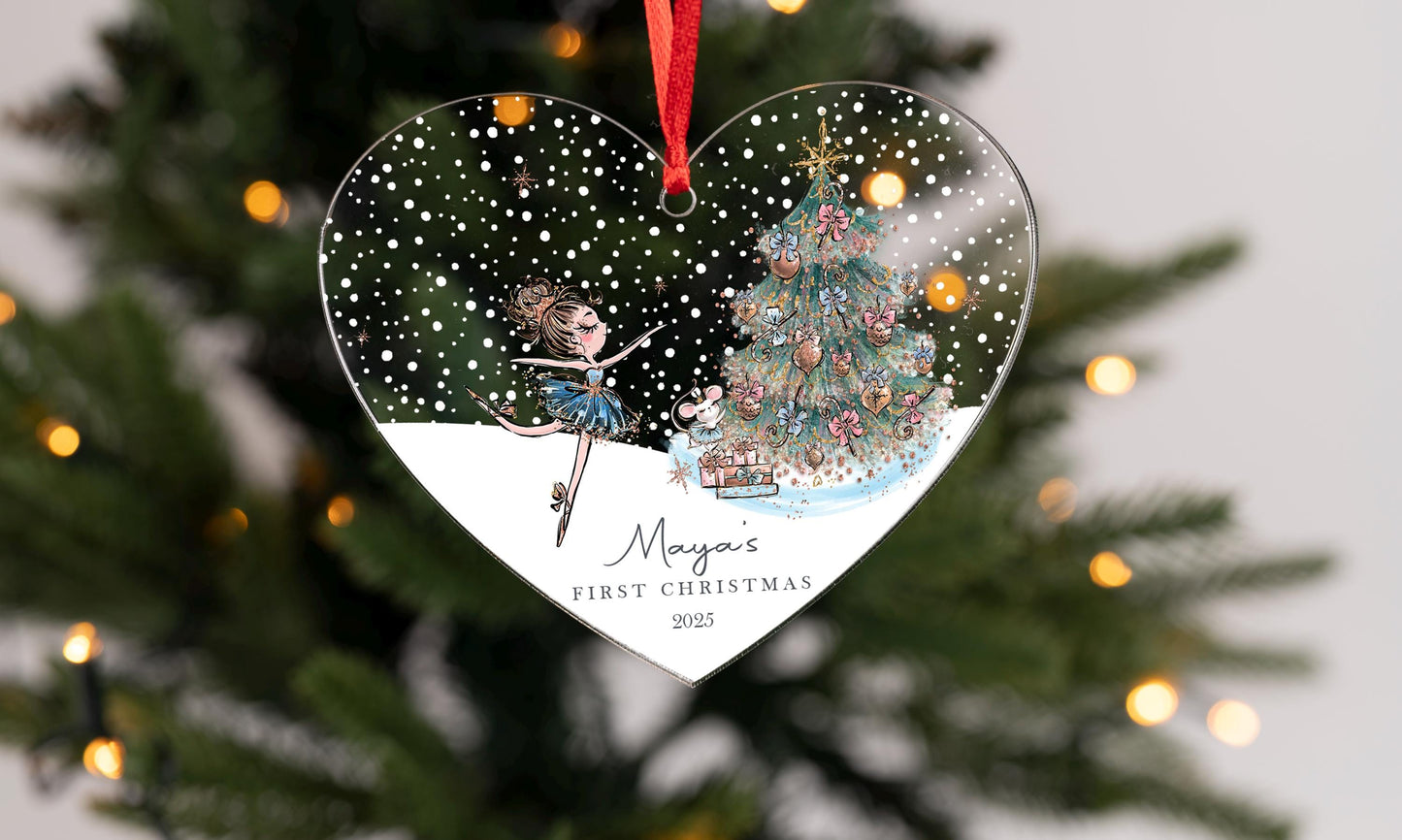 Personalized Ballerina First Christmas Ornament: Acrylic Bauble