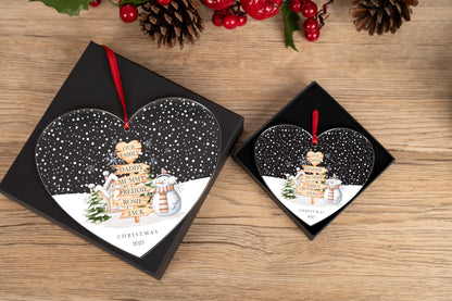 Personalised Family of Four Christmas Acrylic Heart Decoration