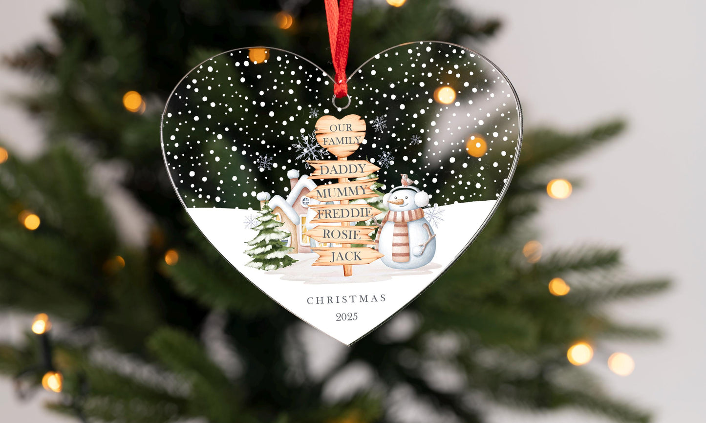 Personalised Family of Four Christmas Acrylic Heart Decoration