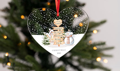 Personalised Family of Four Christmas Acrylic Heart Decoration