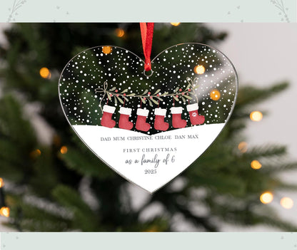 Personalised Stocking Family Acrylic Bauble Christmas Tree Ornament Decoration Heart