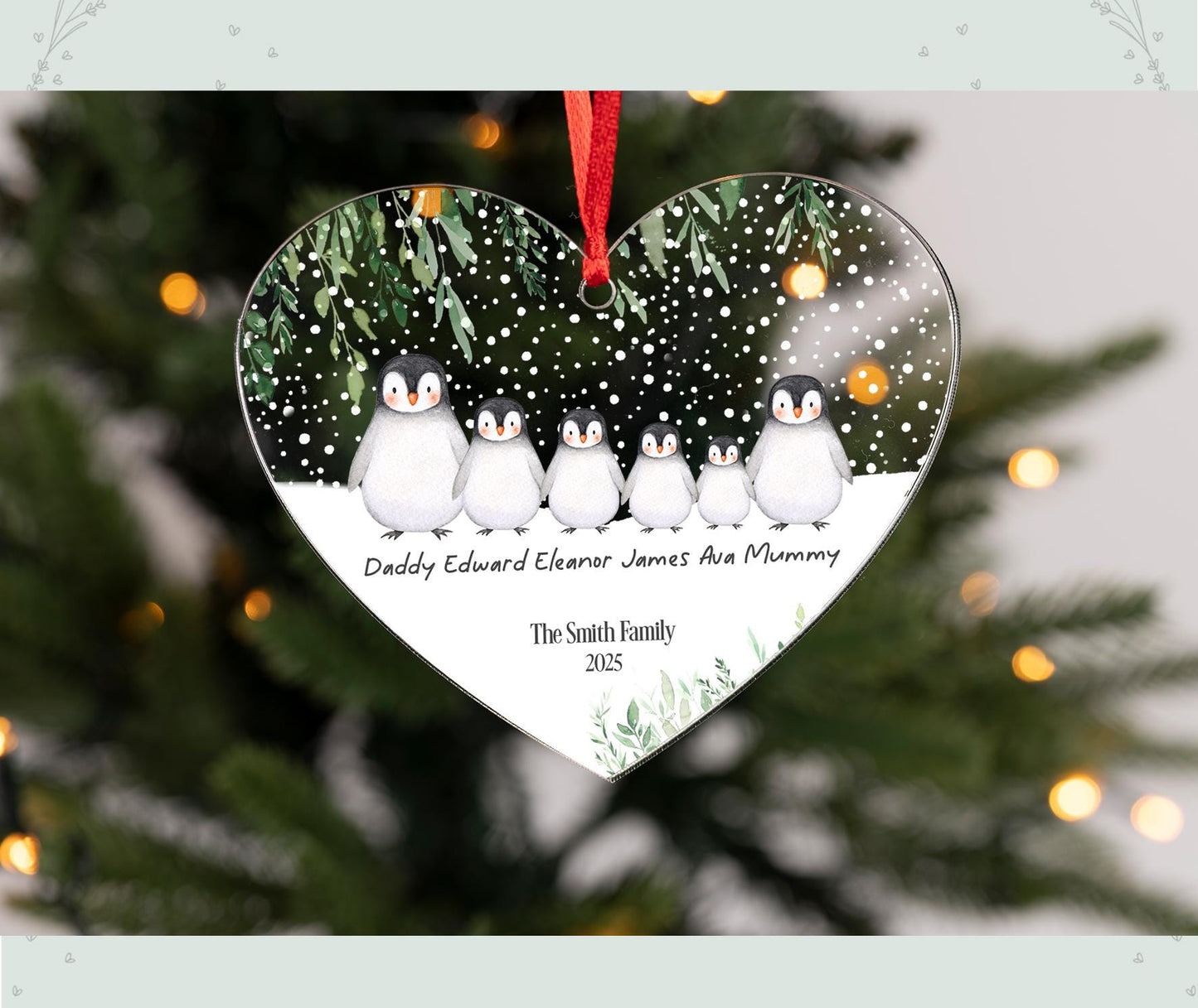 Personalised Penguin Family Acrylic Bauble Christmas Tree Ornament Decoration