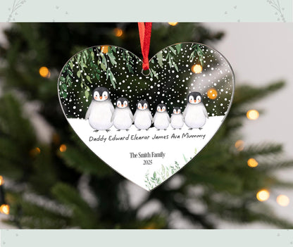 Personalised Penguin Family Acrylic Bauble Christmas Tree Ornament Decoration