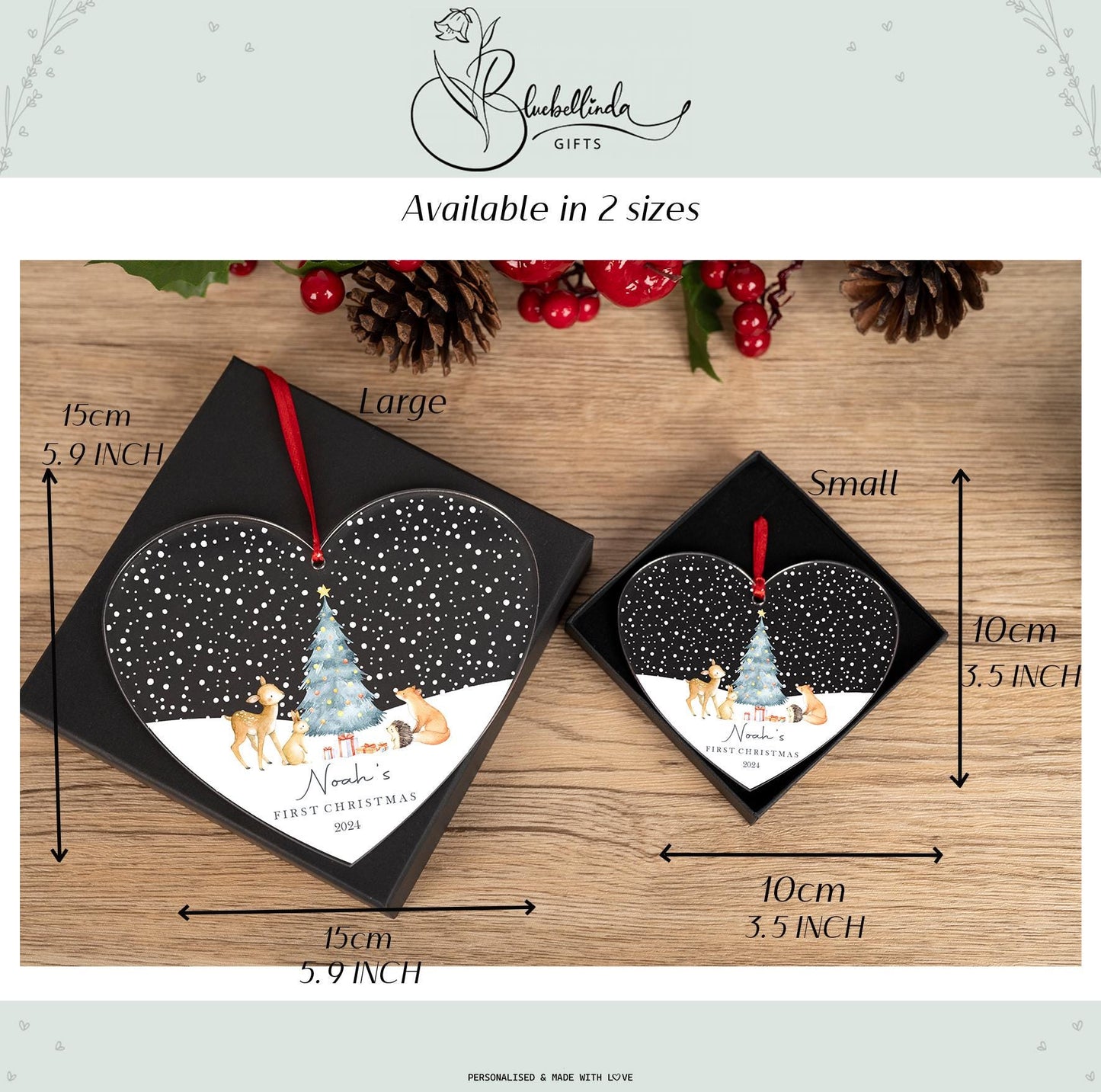 Personalised Woodland Animals First Christmas Bauble: Acrylic Ornament