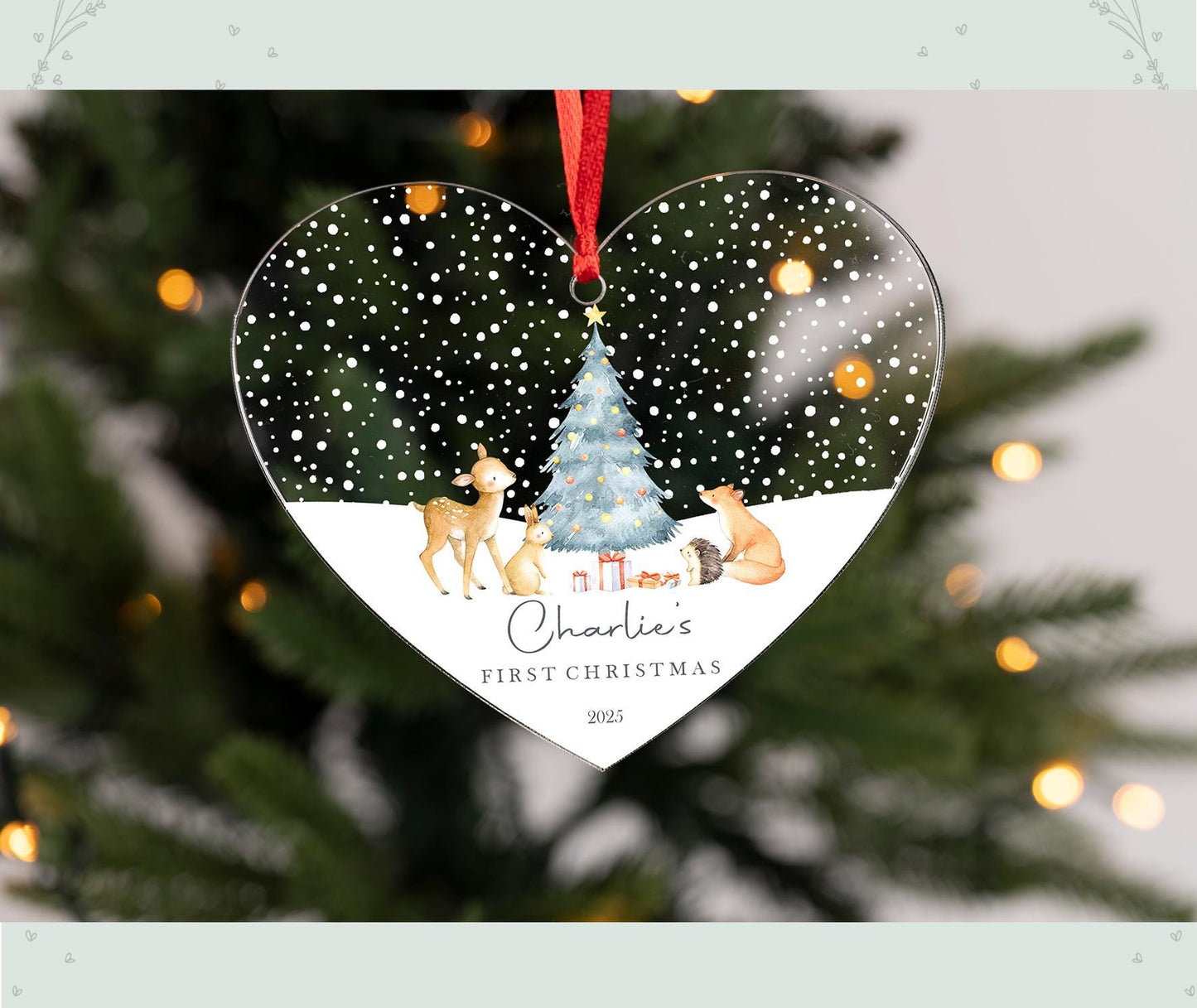 Personalised Woodland Animals First Christmas Bauble: Acrylic Ornament