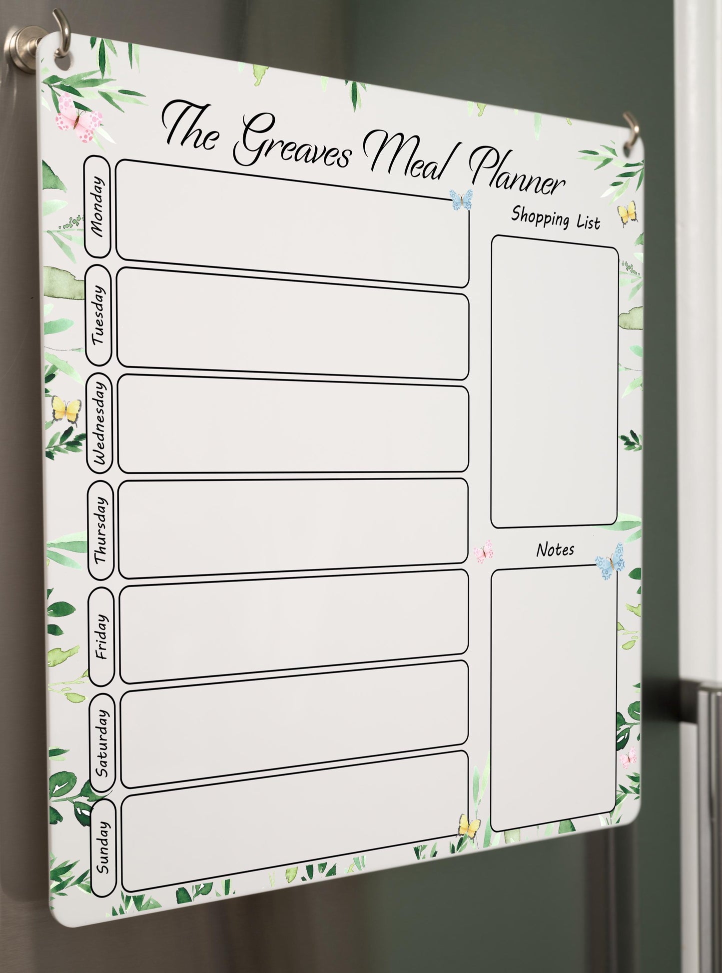 Personalised Butterfly Acrylic Meal Planner - Family Menu Board - Hanging Magnetic Fridge Organiser -Weekly Fridge Food List - Bluebellinda