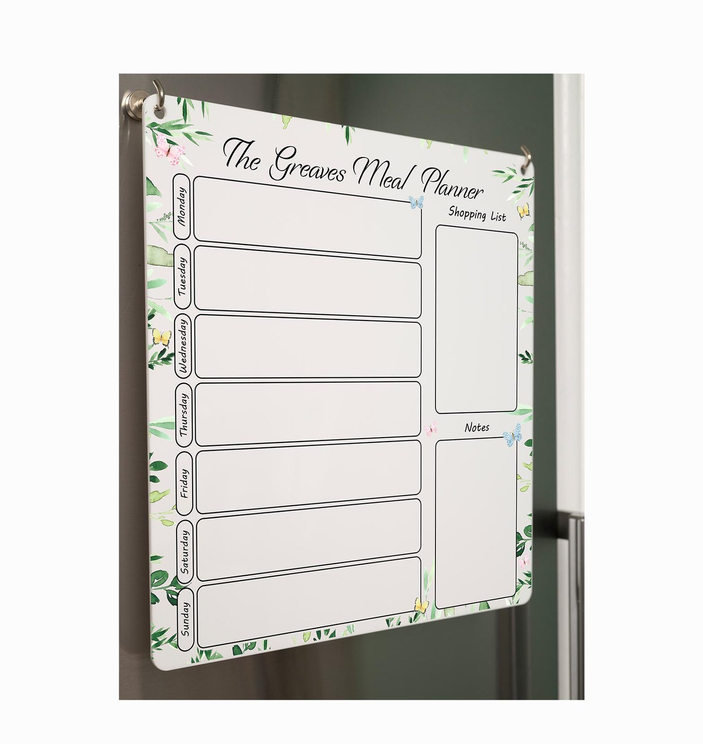 Personalised Butterfly Acrylic Meal Planner - Family Menu Board - Hanging Magnetic Fridge Organiser -Weekly Fridge Food List - Bluebellinda