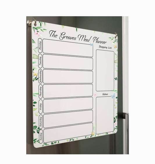 Personalised Butterfly Acrylic Meal Planner - Family Menu Board - Hanging Magnetic Fridge Organiser -Weekly Fridge Food List - Bluebellinda