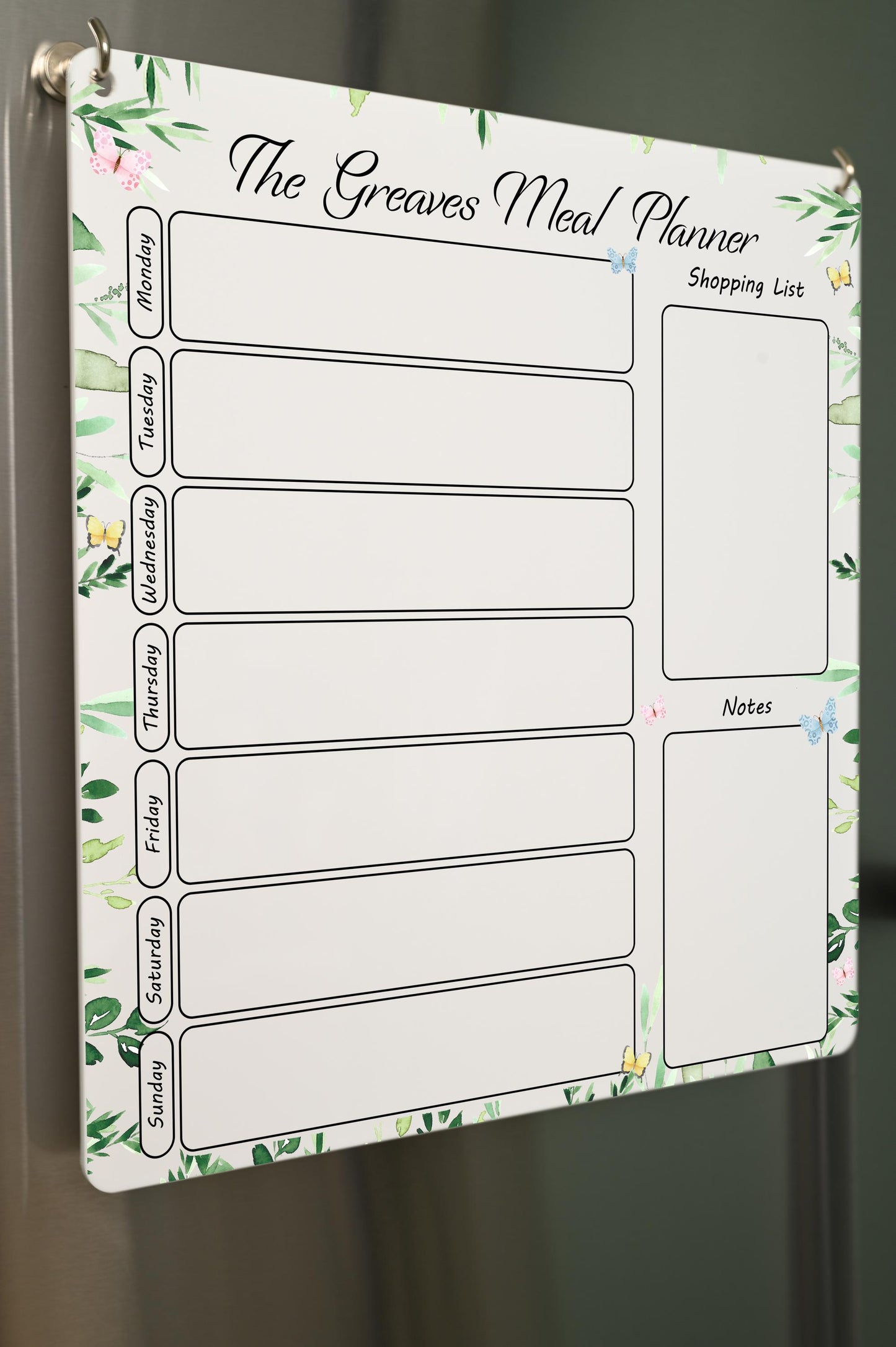 Personalised Butterfly Acrylic Meal Planner - Family Menu Board - Hanging Magnetic Fridge Organiser -Weekly Fridge Food List - Bluebellinda