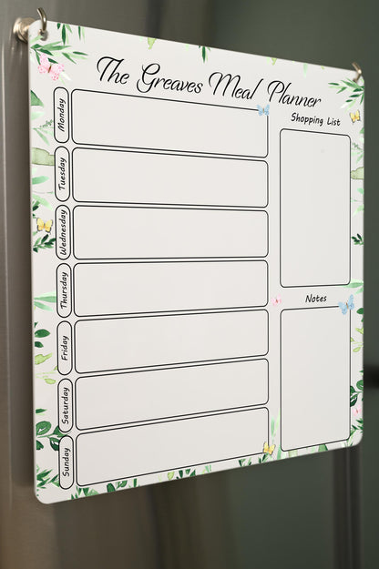 Personalised Butterfly Acrylic Meal Planner - Family Menu Board - Hanging Magnetic Fridge Organiser -Weekly Fridge Food List - Bluebellinda