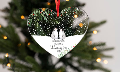 Personalised First Christmas As Mr & Mrs Hanging Heart