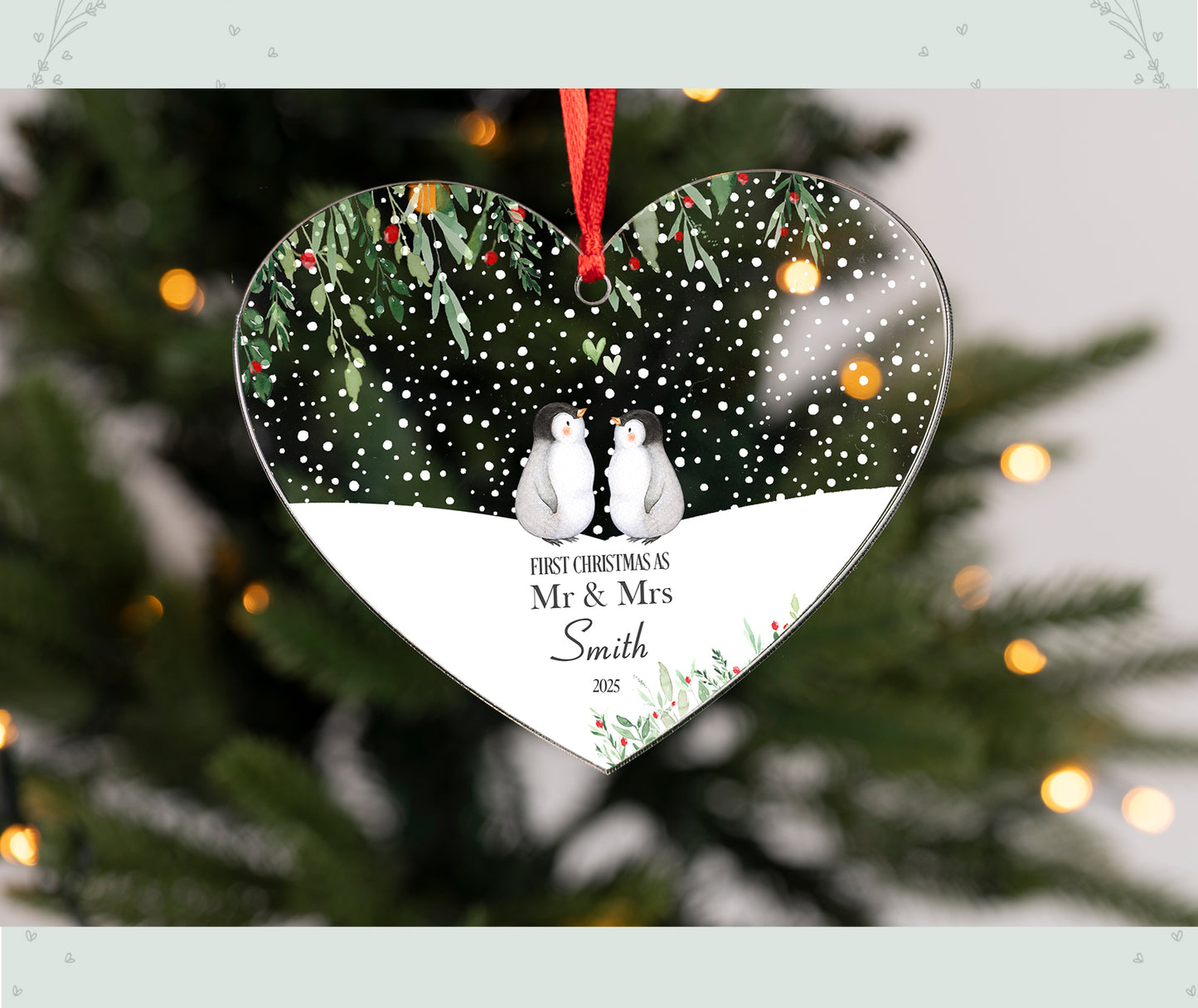 Personalised First Christmas As Mr & Mrs Hanging Heart