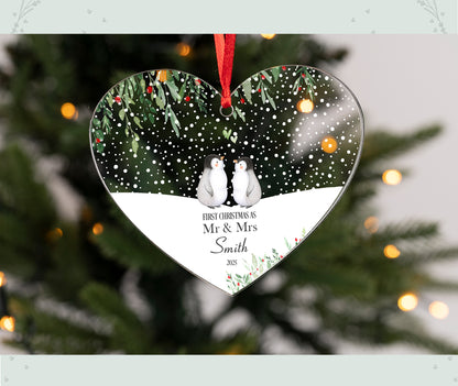 Personalised First Christmas As Mr & Mrs Hanging Heart