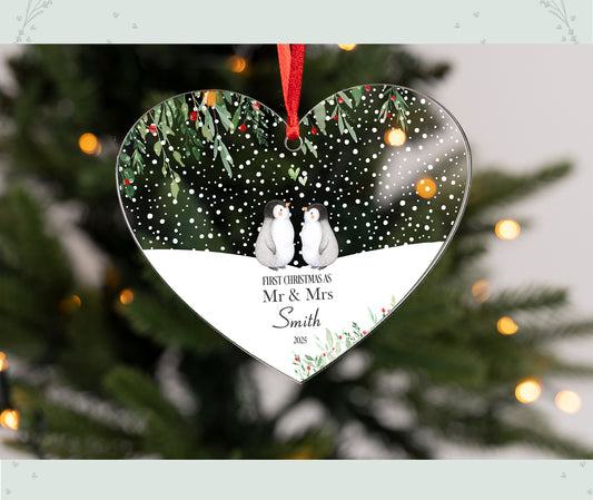Personalised First Christmas As Mr & Mrs Hanging Heart
