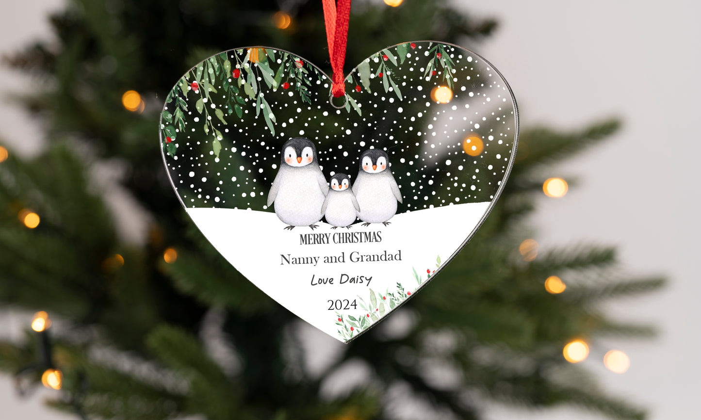 Personalised Nanny & Grandad Hanging Heart Christmas Decoration