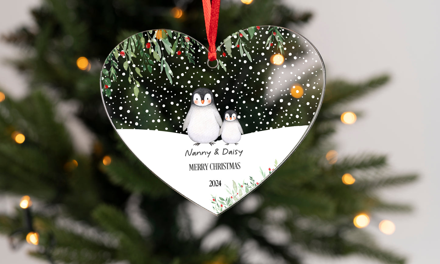 Personalised Nanny & Grandad Hanging Heart Christmas Decoration