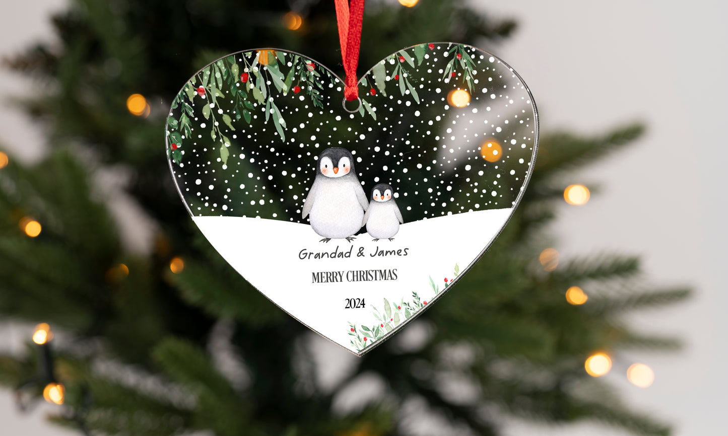 Personalised Nanny & Grandad Hanging Heart Christmas Decoration