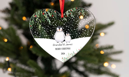 Personalised Nanny & Grandad Hanging Heart Christmas Decoration