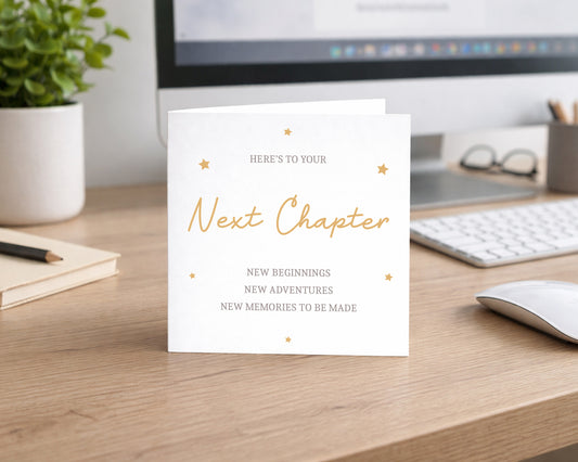 “Next Chapter – New Beginnings” card