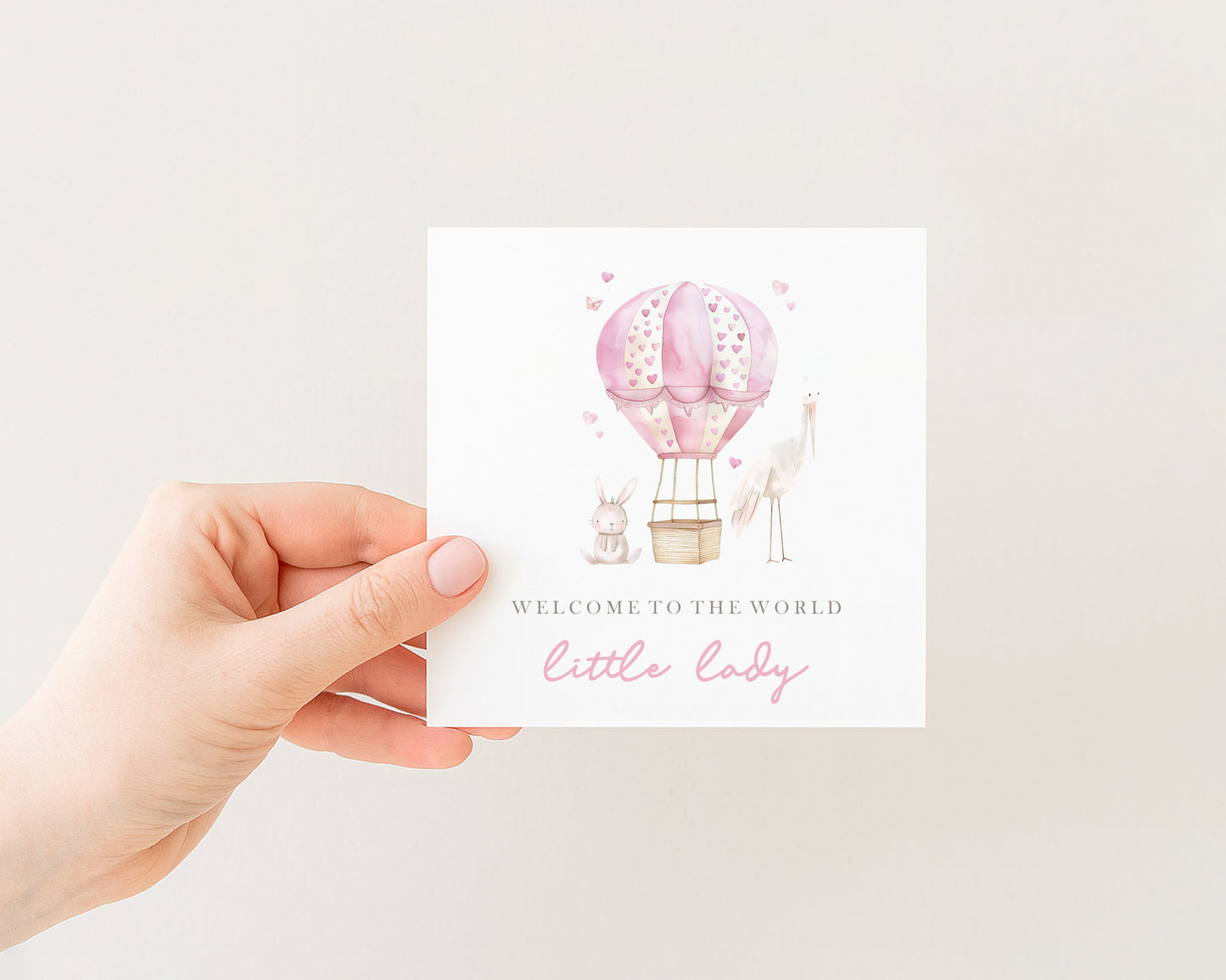 Pink Hot air Balloon Baby Card