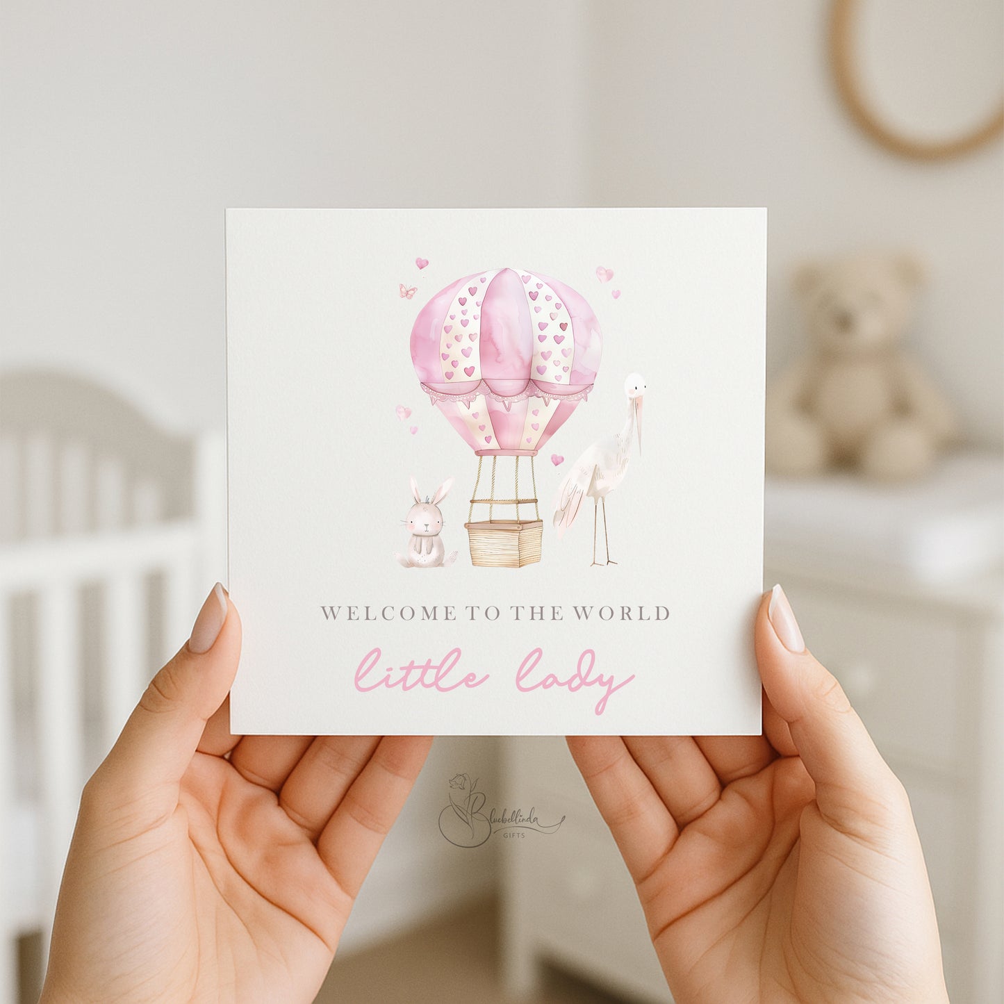 Pink Hot air Balloon Baby Card