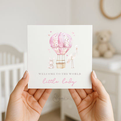 Pink Hot air Balloon Baby Card