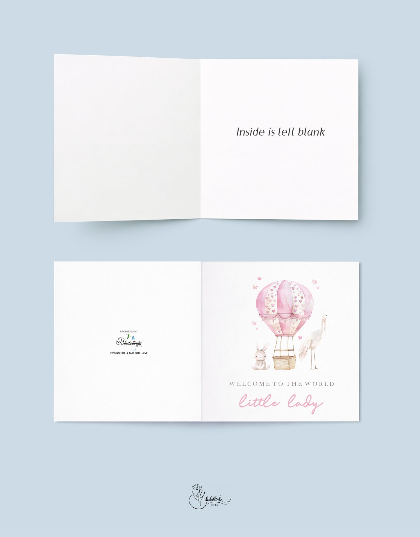 Pink Hot air Balloon Baby Card
