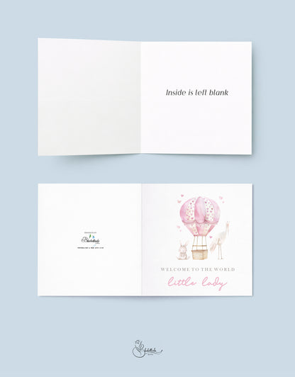 Pink Hot air Balloon Baby Card