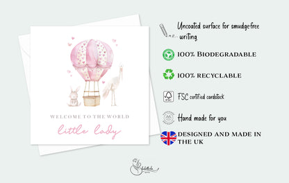 Pink Hot air Balloon Baby Card