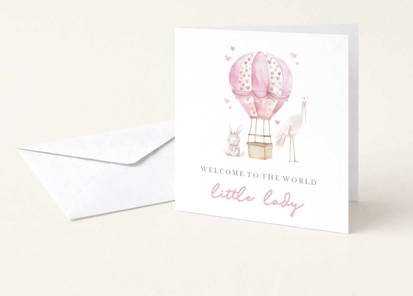 Pink Hot air Balloon Baby Card