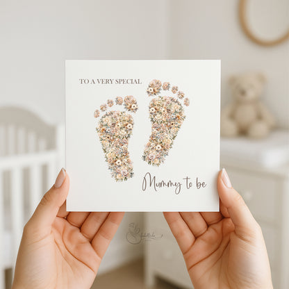 Mummy to Be, baby shower floral feet Card