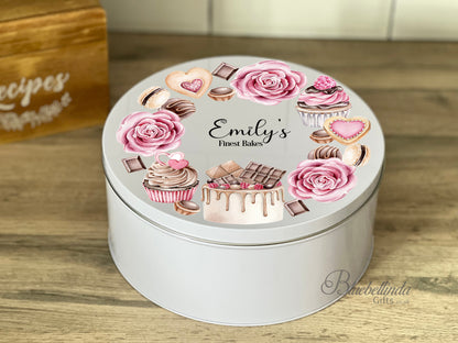 Personalised Roses And Cakes Cake Tin