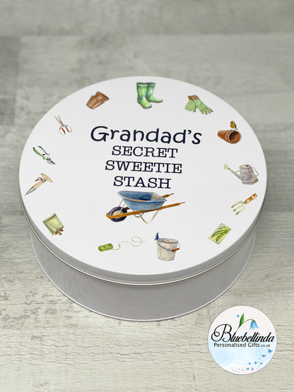 Personalised Gardening Grandad's Secret Sweetie Stash Tin