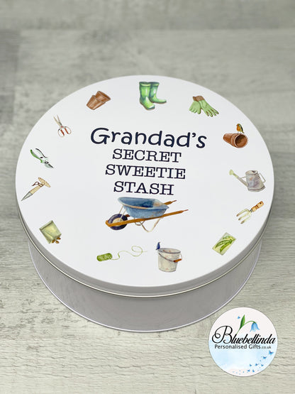 Personalised Gardening Grandad's Secret Sweetie Stash Tin