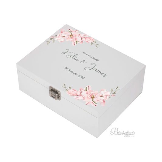 Personalised Pink Flower Wedding Keepsake Box