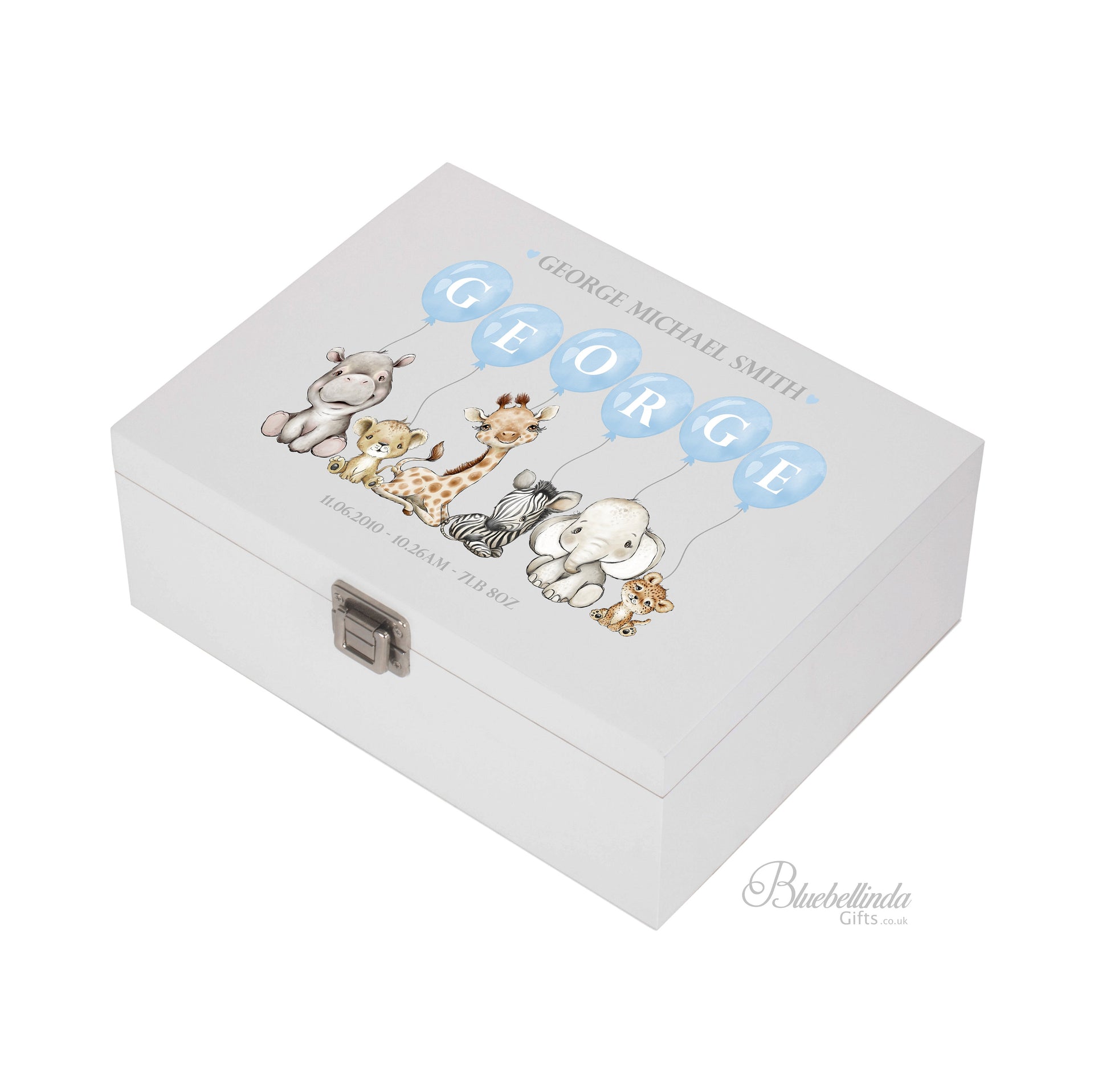 Personalised Blue Balloons Baby Keepsake Box – Bluebellinda Gifts