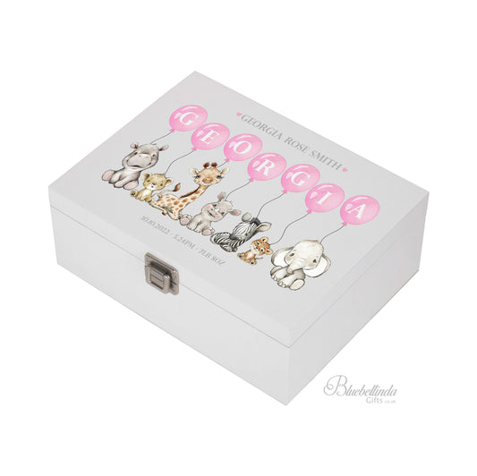 Personalised Pink Balloons Baby Keepsake Box