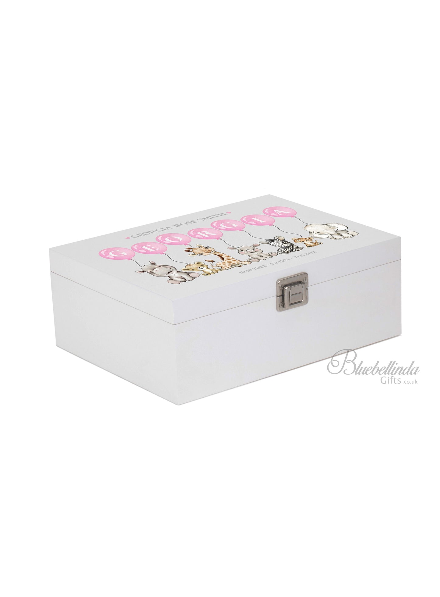Personalised Pink Balloons Baby Keepsake Box